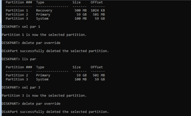 diskpart Delete Partitions
