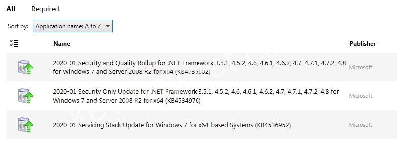List Of Updates Available Pre-ESU MAK Key Installation