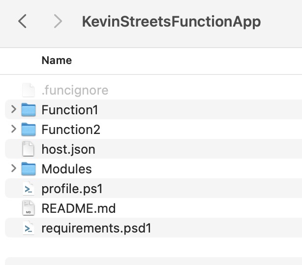 Typical Function App folder structure